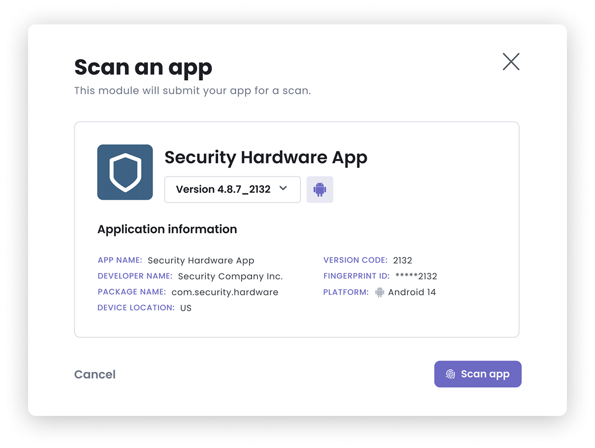 Partial screenshot of the AppCensus console showing user driven app scanning.