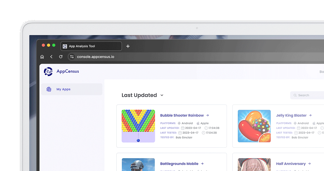 Partial screenshot of the AppCensus console showing a users' App Library
